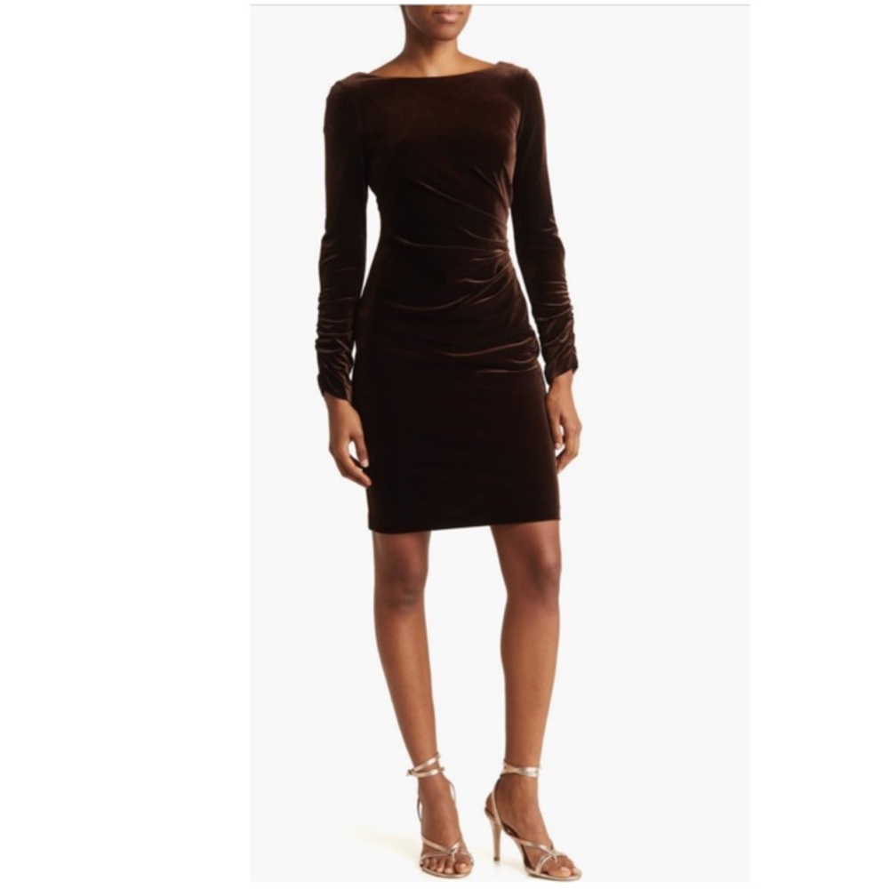 Vince Camuto Ruched Long Sleeve Velvet Body-Con Dress